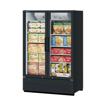 Turbo Air TGF-47SDHB-N Super Deluxe Self-Contained Insulated Black Merchandiser Freezer With Two Glass Doors - 115V