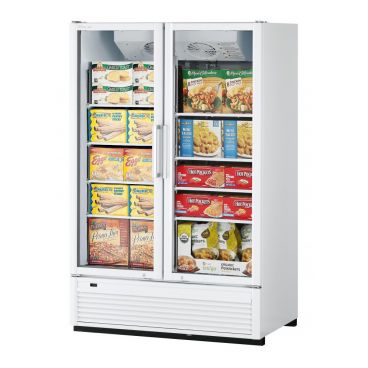 Turbo Air TGF-47SDHW-N Super Deluxe Self-Contained Insulated White Merchandiser Freezer With Two Glass Doors - 115V