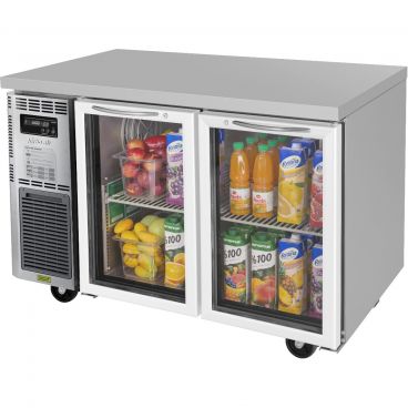 Turbo Air JUR-48-G-N J Series 47 1/4" Wide 10.66 Cubic ft 2 Glass Door Insulated Side-Mount Undercounter Refrigerator, 115V
