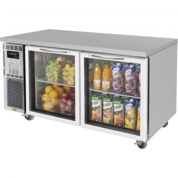 Turbo Air JUR-60-G-N J Series 59" Wide 13.58 Cubic ft 2 Glass Door Insulated Side-Mount Undercounter Refrigerator, 115V