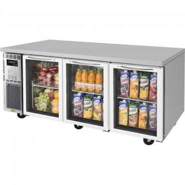 Turbo Air JUR-72-G-N J Series 70 7/8" Wide 18.74 Cubic ft 3 Glass Door Insulated Side-Mount Undercounter Refrigerator, 115V