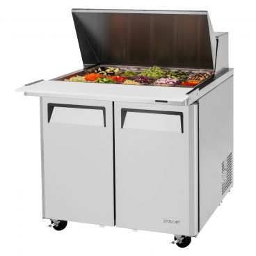 Turbo Air MST-36-15-N6 36-3/8" M3 Series Insulated Self-Contained Refrigeration Salad / Sandwich Food Prep Table With 15 Condiment Pans And 9-1/2" Cutting Board, 11 Cubic Feet, 115 Volts