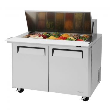 Turbo Air MST-48-18-N 48-1/4" M3 Series Insulated Self-Contained Refrigeration Salad / Sandwich Food Prep Table With 18 Condiment Pans And 9-1/2" Cutting Board, 15 Cubic Feet, 115 Volts
