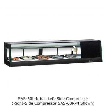 Turbo Air SAS-60L-N Black 58 1/2” Wide Left-Side Compressor 1.9 Cubic ft Straight Glass Refrigerated Sushi Case, 115 Volts