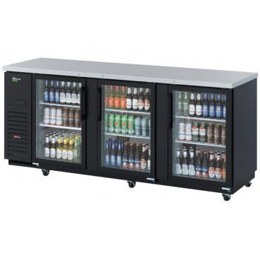 Turbo Air TBB-4SGD-N Super Deluxe 90 3/8" Wide Black Vinyl Exterior Glass-Door 3-Section ENERGY STAR Certified R290 Hydrocarbon Commercial Insulated Back Bar Cooler With Digital Temperature Controller, 115V 1/3 HP