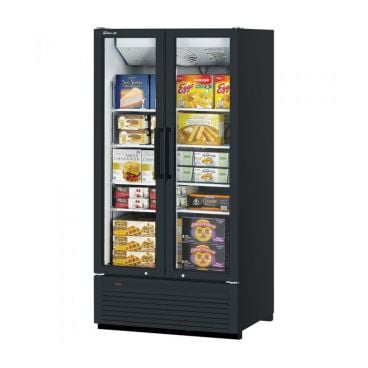 Turbo Air TGF-35SDHB-N Super Deluxe Self-Contained Black Insulated Merchandiser Freezer With Two Glass Doors - 115V