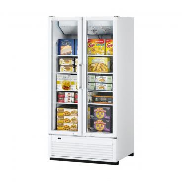 Turbo Air TGF-35SDHW-N Super Deluxe Self-Contained White Insulated Merchandiser Freezer With Two Glass Doors - 115V