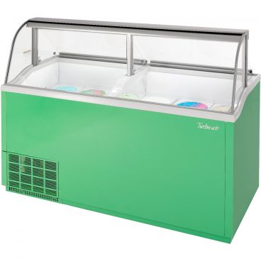 Turbo Air TIDC-70G-N Green 68" Wide 20-Can Capacity Curved Low-E Glass Top Ice Cream Dipping Cabinet, 115V