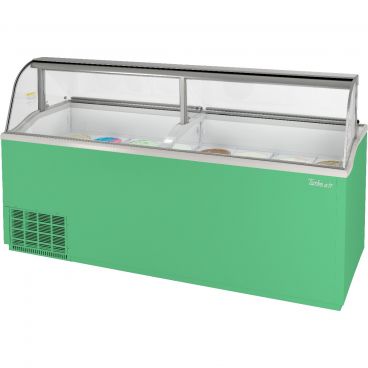 Turbo Air TIDC-91G-N Green 89" Wide 28-Can Capacity Curved Low-E Glass Top Ice Cream Dipping Cabinet, 115V