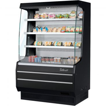 Turbo Air TOM-40MB-N Black 39 1/8" Wide 8.3 Cubic ft Mid-Height Glass Side Panel Insulated Refrigerated Vertical Open Display Merchandiser, 115 Volts