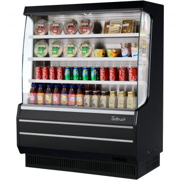 Turbo Air TOM-50MB-N Black 50 7/8" Wide 11.1 Cubic ft Mid-Height Glass Side Panel Insulated Refrigerated Vertical Open Display Merchandiser, 115 Volts
