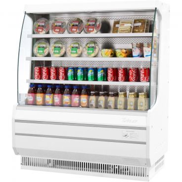 Turbo Air TOM-50MW-N White 50 7/8" Wide 11.1 Cubic ft Mid-Height Glass Side Panel Insulated Refrigerated Vertical Open Display Merchandiser, 115 Volts