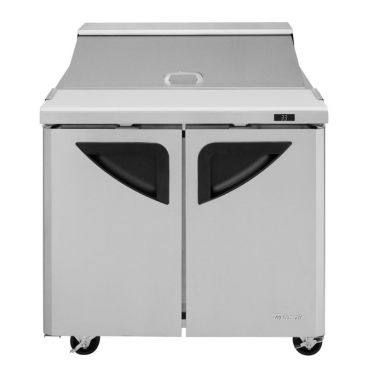 Turbo Air TST-36SD-N6 36-3/8" Super Deluxe Series Insulated Self-Contained Refrigeration Salad / Sandwich Food Prep Table With 10 Condiment Pans And 9-1/2" Cutting Board, 11 Cubic Feet, 115 Volts