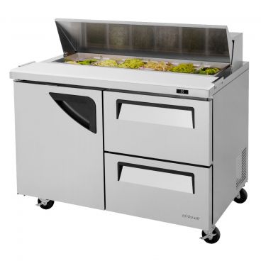 Turbo Air TST-48SD-D2-N 48-1/4" Super Deluxe Series Insulated Self-Contained Refrigeration Salad / Sandwich Food Prep Table With 2 Drawers, 12 Condiment Pans And 9-1/2" Cutting Board, 12 Cubic Feet, 115 Volts