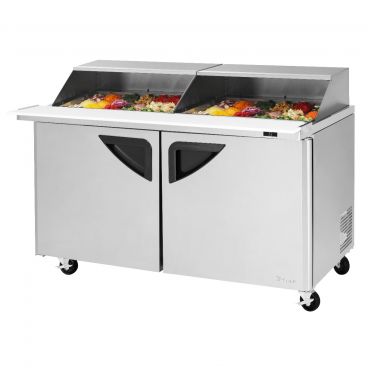 Turbo Air TST-60SD-24-N-SL 60-1/4" Super Deluxe Series Mega Top Insulated Self-Contained Refrigeration Salad / Sandwich Food Prep Table With 24 Condiment Pans And 9-1/2" Cutting Board, 19 Cubic Feet, 115 Volts