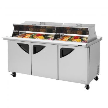 Turbo Air TST-72SD-30-N-DS Super Deluxe Three Section Sandwich / Salad Food Prep Table with Dual Sided Lids, 23 Cubic Feet, 115 Volts