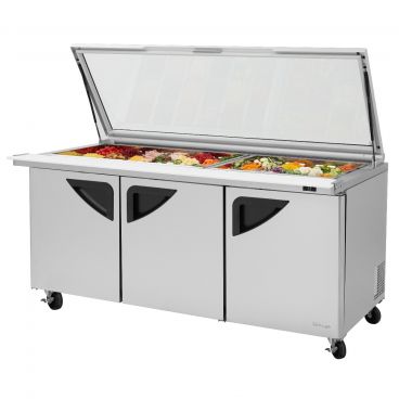 Turbo Air TST-72SD-30-N-GL Super Deluxe Three Section Sandwich / Salad Food Prep Table with Glass Lids, 23 Cubic Feet, 115 Volts