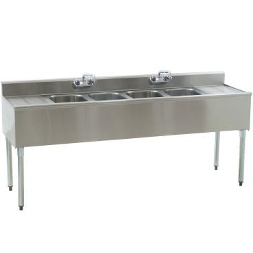 Eagle Group B6C-4-18 72" Underbar Sink with Four Compartments, Two 12 1/2" Drainboards, and Two Faucets