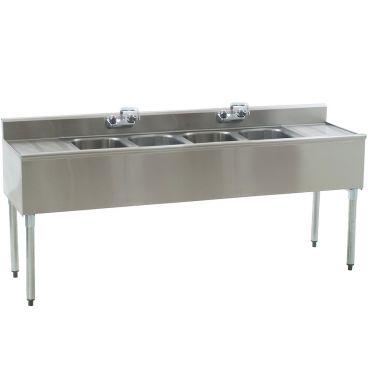 Eagle Group B6C-4-22 72" Underbar Sink with Four Compartments, Two 12 1/2" Drainboards and Two Faucets