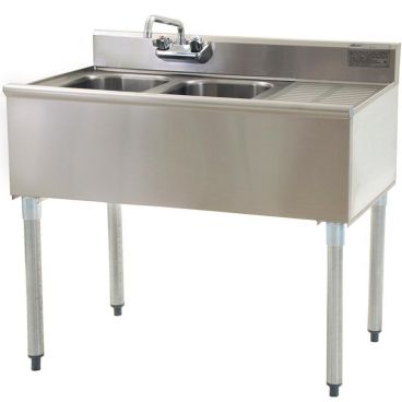 Eagle Group B3R-2-18 Two Compartment Underbar Sink with 12" Right Drainboard and Splash Mount Faucet 36"