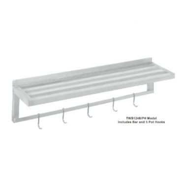 Channel Mfg TWS1248/PH Aluminum Tubular Wall Shelf - 48" x 12" w/ (5) Pot Hooks & Bar