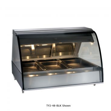 Alto-Shaam TY2-48/P-SS 48" Stainless Steel Full Length Self Service Countertop Heated Deli Display Case With Curved Glass, 120V