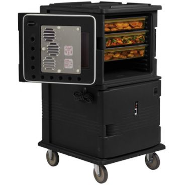 Cambro UPCH1600HD110 Black Ultra Camcart Two Compartment Heated Food Pan Carrier w/ Heavy Duty Casters - 110V