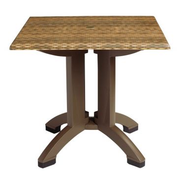 Grosfillex US240218 Sumatra 32" Wicker Decor Square Pedestal Table with Umbrella Hole