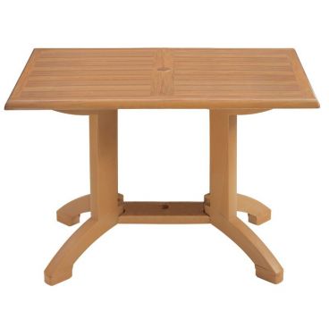 Grosfillex US240808 Winston 48" x 32" Teak Decor Rectangular Molded Melamine Pedestal Table With Umbrella Hole