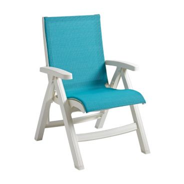 Grosfillex UT004004 Belize 24 3/4" Turquoise Colored Midback Outdoor Folding Resin Sling Armchair With White Frame