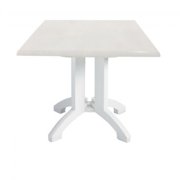 Grosfillex US420004 Atlanta 36" x 36" White Square Melamine Top And Resin Pedestal Base Outdoor Table With Umbrella Hole