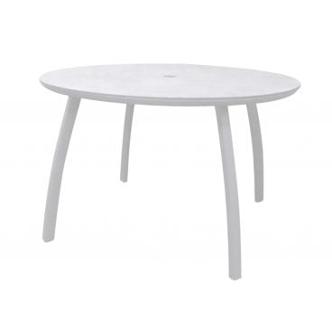 Grosfillex US42C096 Sunset 42" White Round ADA Compliant Outdoor Table With HP Laminate Top And Glacier White Cast Metal Base And 1 1/2 Inch Umbrella Hole