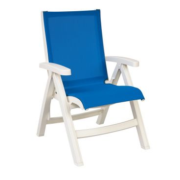 Grosfillex US532004 Belize 24 3/4" Blue Colored Midback Outdoor Folding Resin Sling Armchair With White Frame
