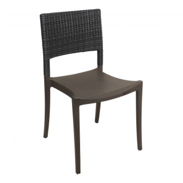 Grosfillex US925002 Java 18 3/4" Charcoal Colored Resin Indoor/Outdoor Stacking Sidechair With Wicker Backrest