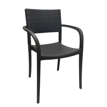 Grosfillex US926002 Java 24" Charcoal Resin Stacking Indoor/Outdoor Armchair With Synthetic Wicker Back