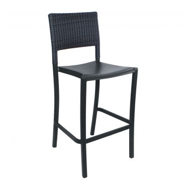 Grosfillex US927002 Java 21 1/4" Charcoal Aluminum Stacking Indoor/Outdoor Barstool With Footrest And Viro Resin Wicker Back