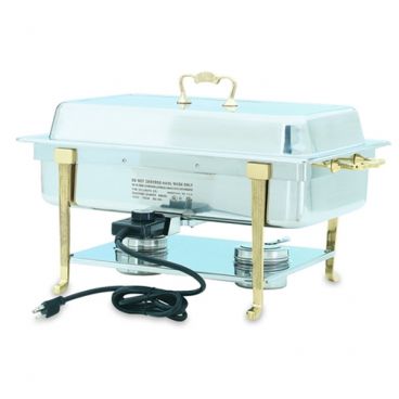 Vollrath 46040 Long-Side Receptacle Electric Full-Size Classic Brass Trim Chafer