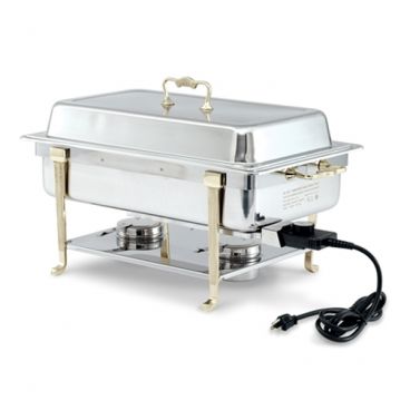 Vollrath 46045 Short-Side Receptacle Electric Full-Size Classic Brass Trim Chafer