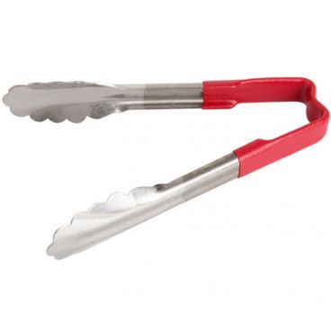 Vollrath 4780640 Jacobs Pride 6" Stainless Steel Scalloped Tong with Red Coated Handle