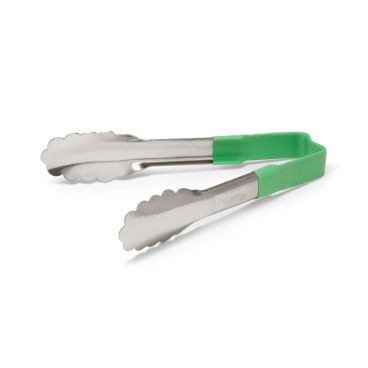 Vollrath 4780670 Jacobs Pride 6" Stainless Steel Scalloped Tong with Green Coated Handle