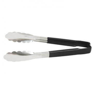 Vollrath 4780920 Jacobs Pride 9 1/2" Stainless Steel Scalloped Tong with Black Coated Handle