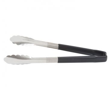 Vollrath 4781220 Jacobs Pride 12" Stainless Steel Scalloped Tong with Black Coated Handle