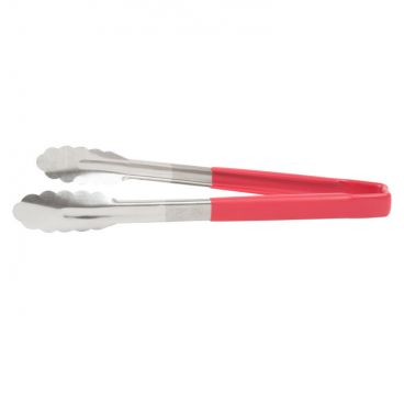 Vollrath 4781240 Jacobs Pride 12" Stainless Steel Scalloped Tong with Red Coated Handle