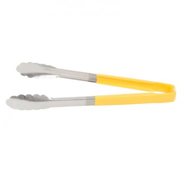 Vollrath 4781250 Jacobs Pride 12" Stainless Steel Scalloped Tong with Yellow Coated Handle