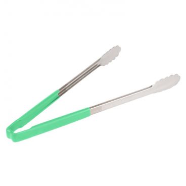 Vollrath 4781670 Jacobs Pride 16" Stainless Steel Scalloped Tong with Green Coated Handle