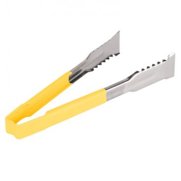 Vollrath 4790950 Jacobs Pride 9 1/2" Stainless Steel VersaGrip Tong with Yellow Coated Handle