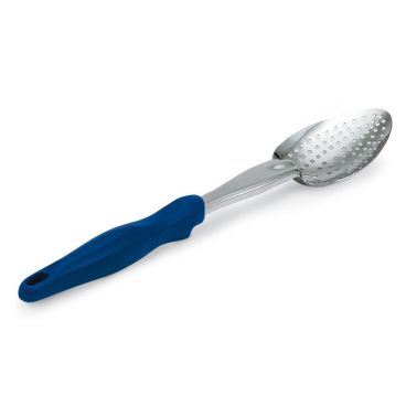 Vollrath 6414230 14" Heavy-Duty Perforated Basting Spoon with Blue Nylon Ergonomic Handle