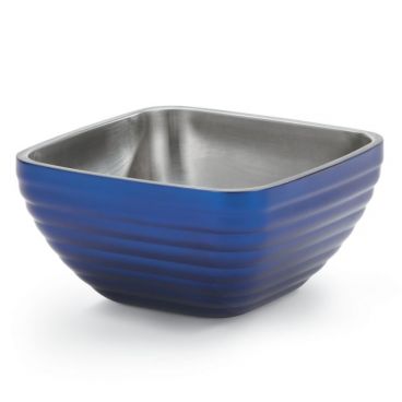 Vollrath 4763225 Stainless Steel 1.8-Quart Double-Wall Insulated Square Serving Bowl, Cobalt Blue