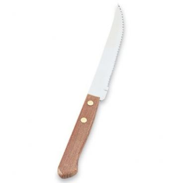 Vollrath 48141 Wood Handle 8 5/16" Steak Knife With 4 1/8" Stainless Steel Wave-Serrated Blade And Pointed Tip