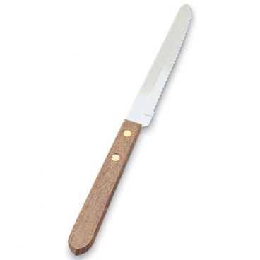 Vollrath 48147 Riveted Wood Handle 8 5/16" Steak Knife With 4 1/8" Hollow-Ground Stainless Steel Wave-Serrated Blade And Rounded Tip